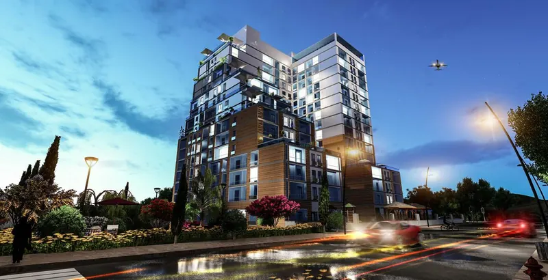 Esenyurt residence binası akşam ışığında